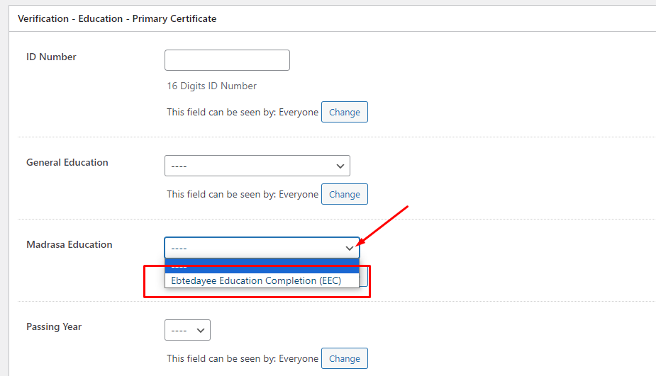 Madrasa থেকে পরিক্ষা দিলে, Ebtedayee Education Completion (EEC) সিলেক্ট করে দিন