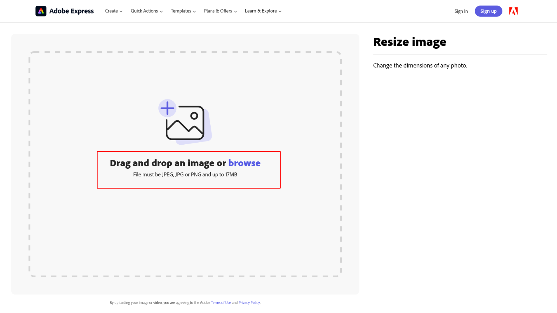 ওয়েবসাইট ব্যবহার করে Adobe express এর মাধ্যমে ইমেজ রিসাইজ করুন