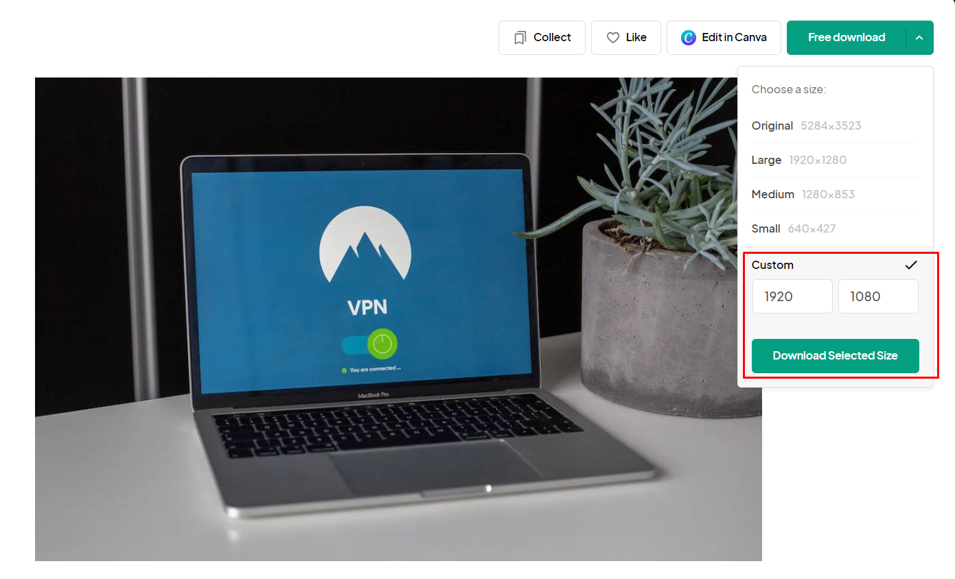 Download selected stock image resize photo