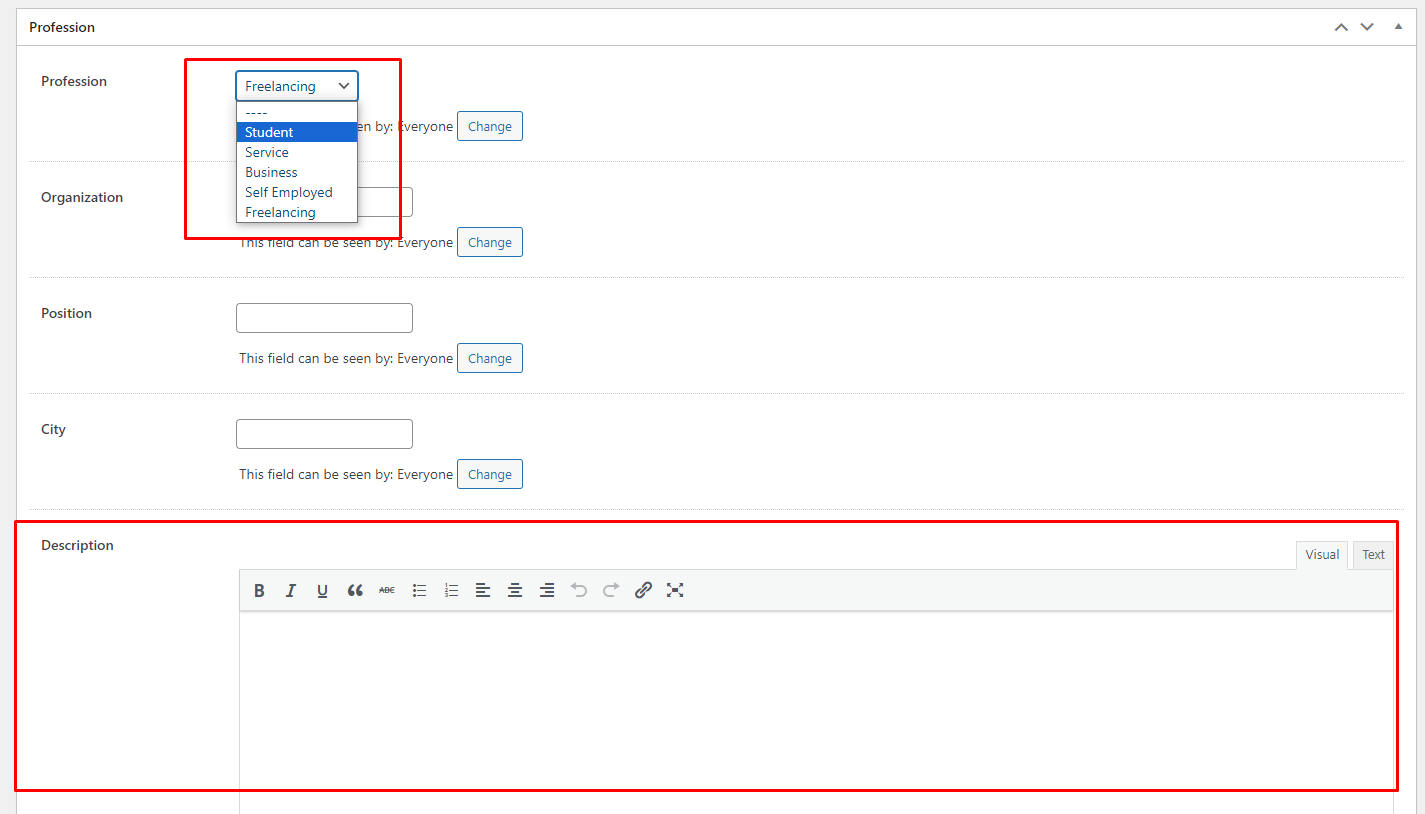 Others Profession select