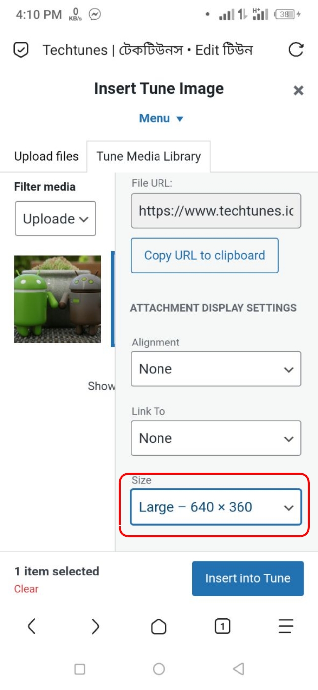 স্টক ইমেজ Large সাইজ থেকে Full Size হিসেবে সিলেক্ট করে টিউনে যোগ করার অপশন