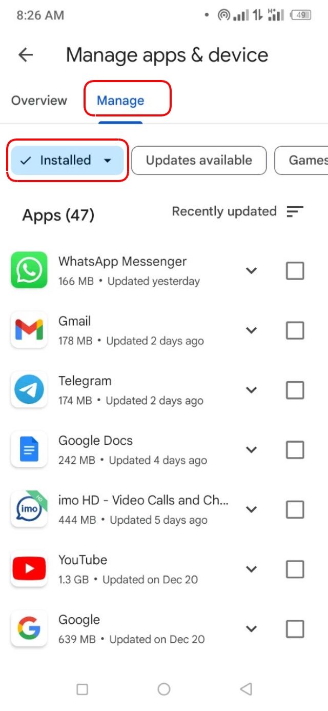 Installed অপশনে ক্লিক