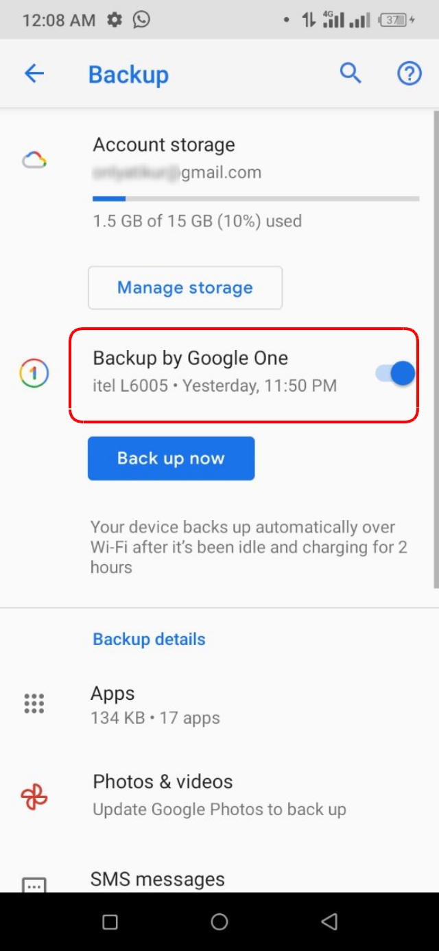 Google Drive এ ব্যাকআপ অপশন বন্ধ