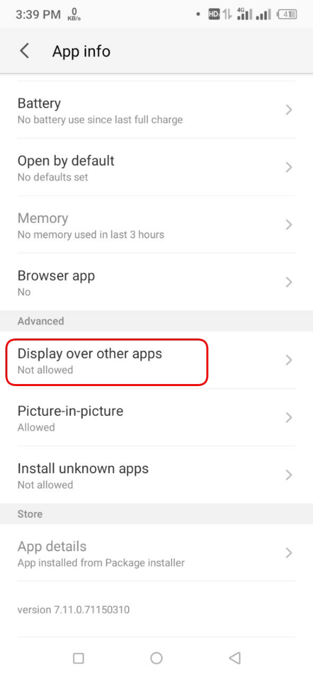 Display over other apps অপশন
