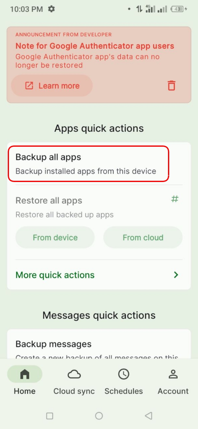 ফোনের অ্যাপস গুলো ব্যাকআপ করার জন্য Backup All Apps অপশনে ক্লিক
