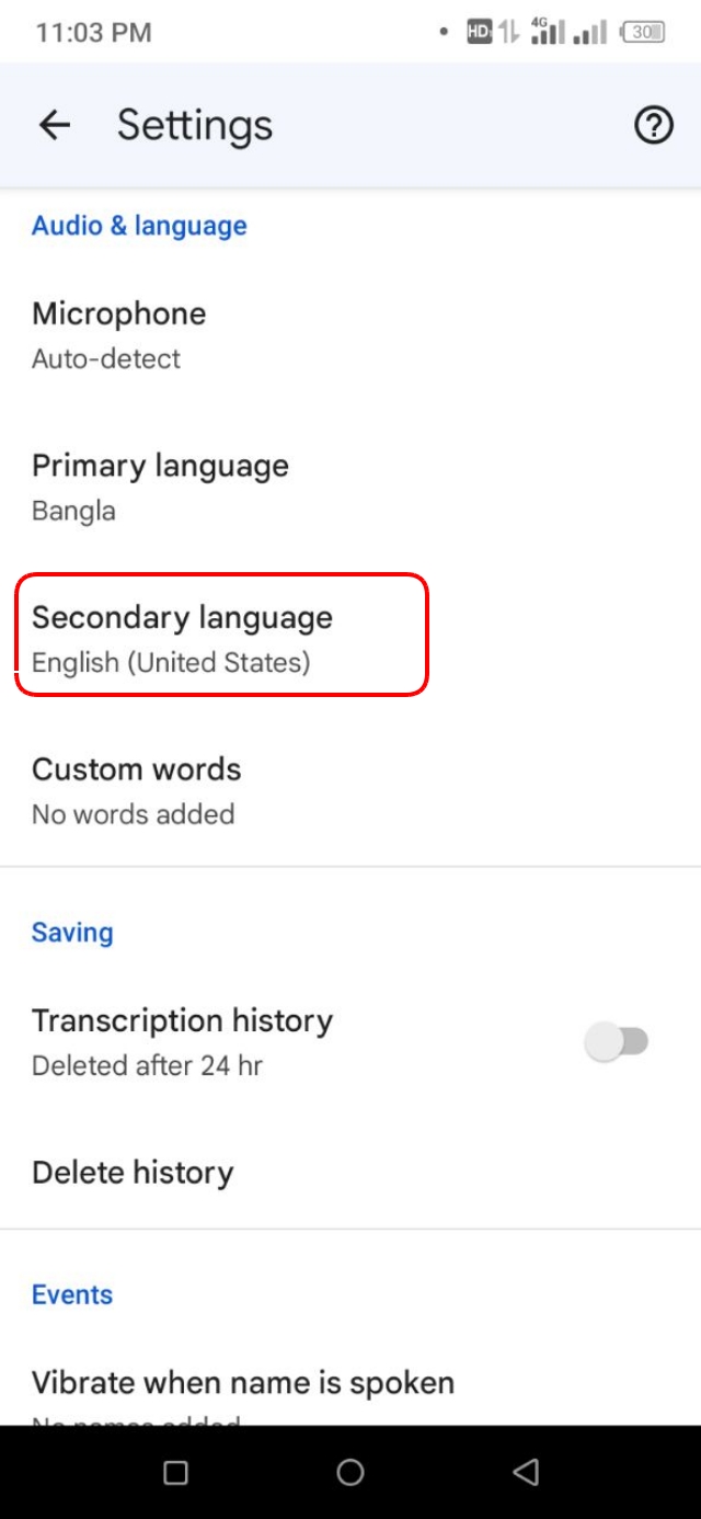 Secondary Language সেট