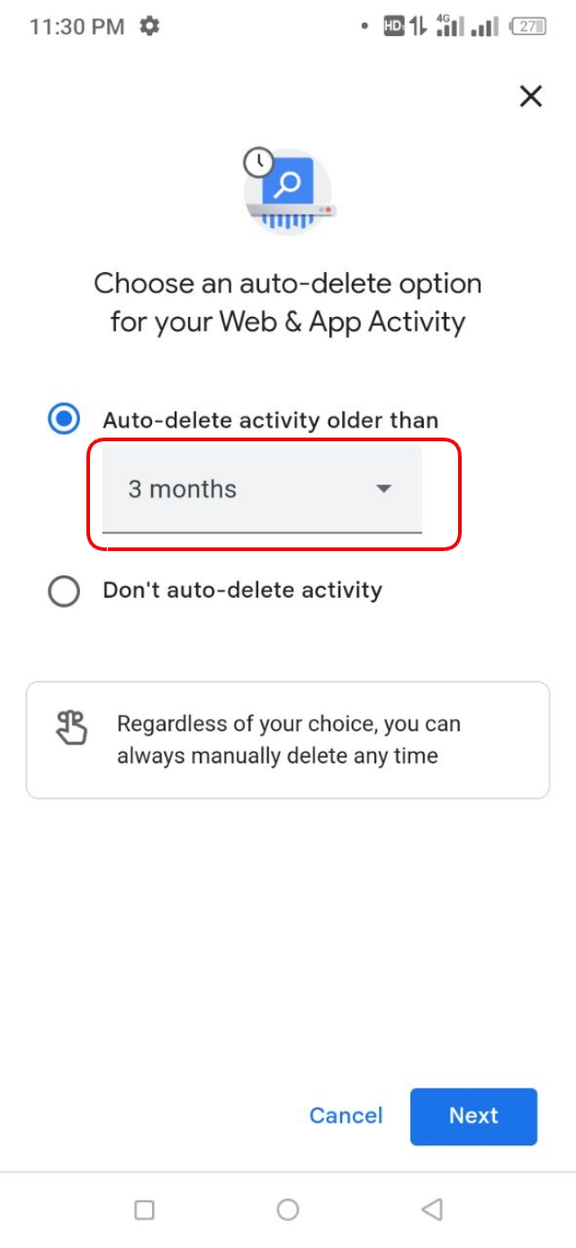 ওয়েব এক্টিভিটির ডেটা অটোমেটিক ডিলিট