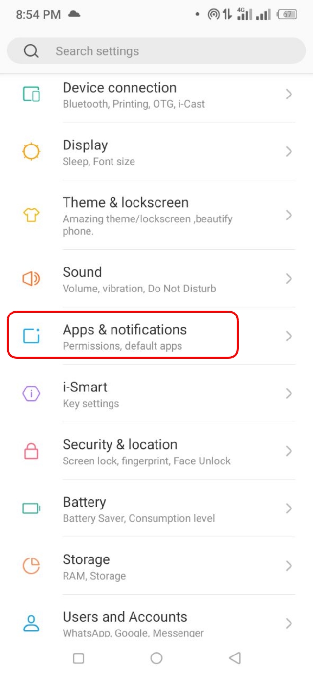 সেটিংস থেকে Apps অপশনে ক্লিক