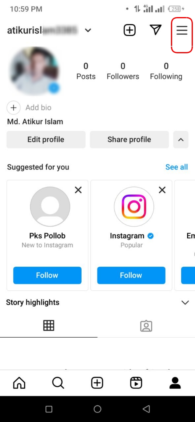 Instagram App এর মেনু আইকন