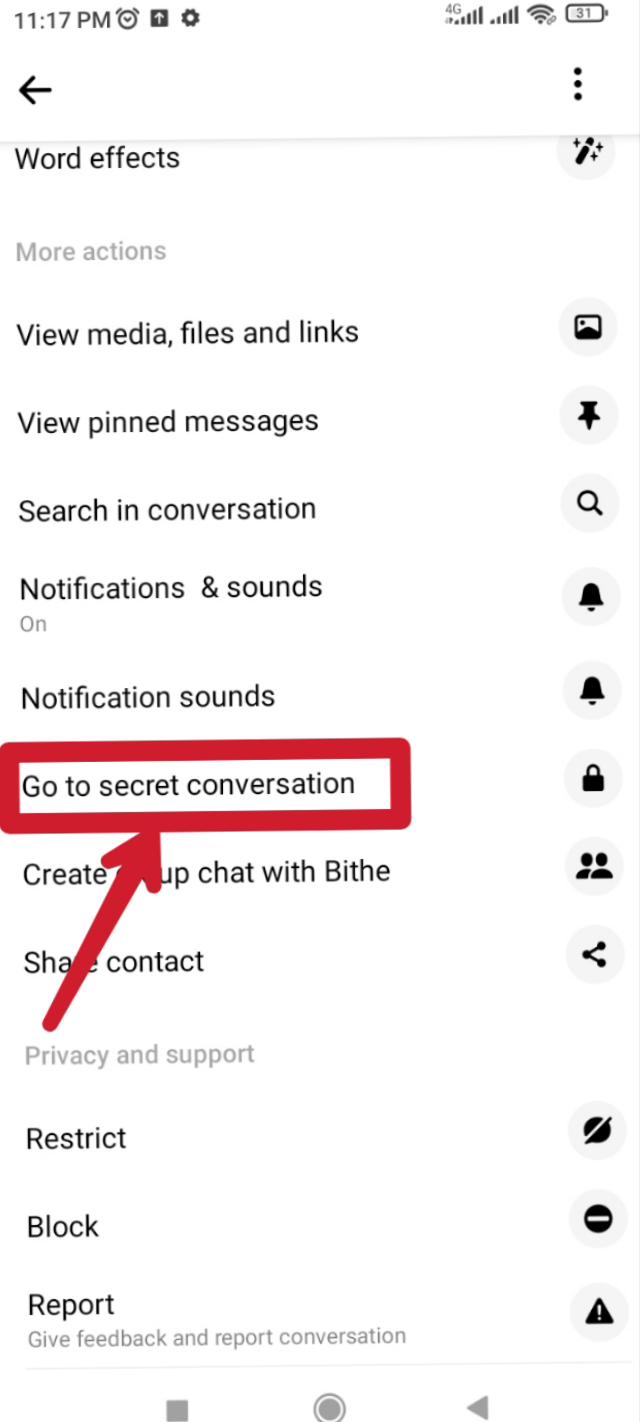 Secret conversation অপশনে ক্লিক করুন