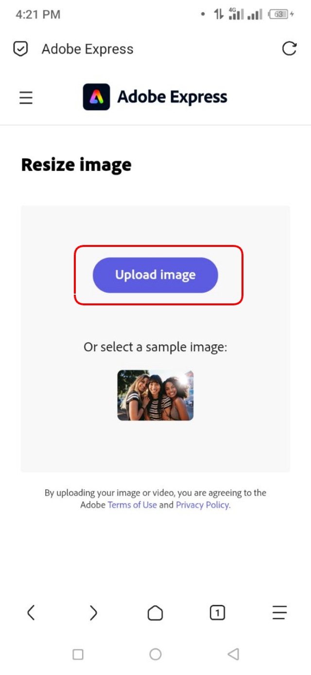ইমেইজ রিসাইজ করার জন্য Upload Image