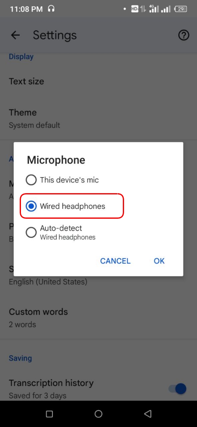 External Microphone সিলেক্ট