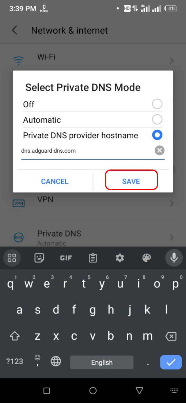 প্রাইভেট ডিএনএস সেভ করা