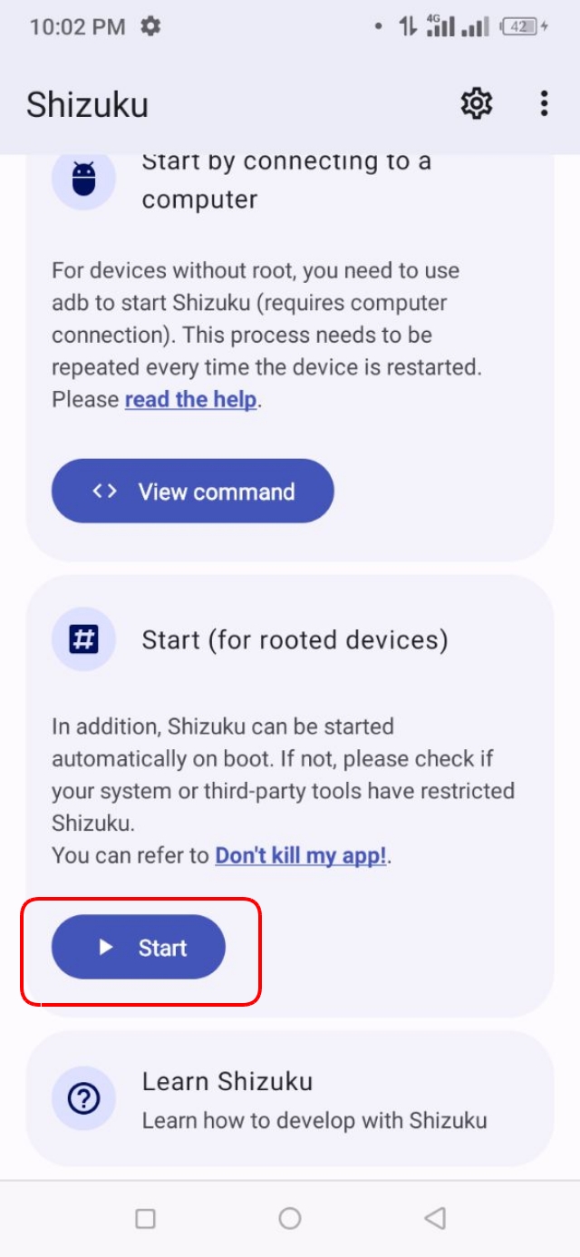 Shizuku এর Start button