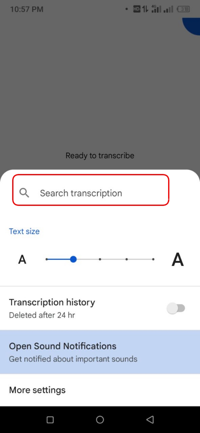 কথোপকথন হিস্টরি থেকে খুঁজে নেওয়ার জন্য Search Transcription এর সার্চ অপশনে ক্লিক