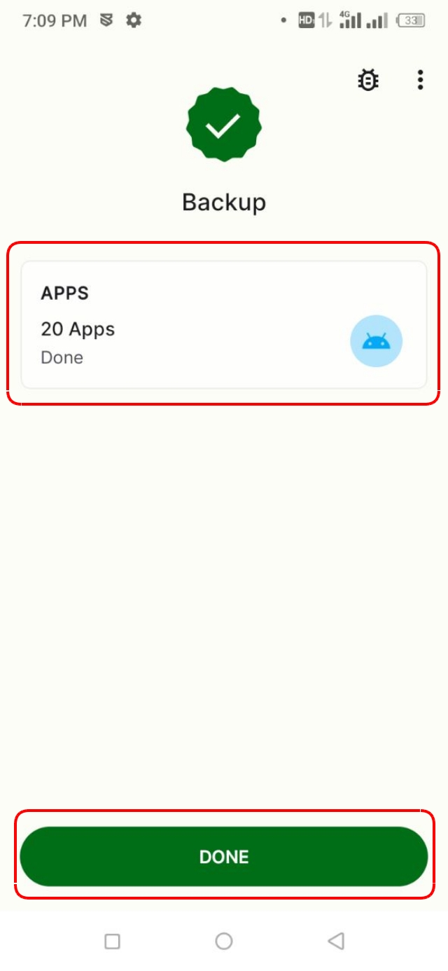মোবাইলের অ্যাপ ব্যাকআপ সম্পন্ন