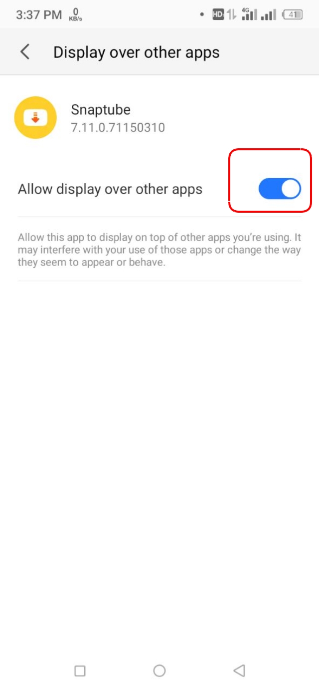 হোমস্ক্রিনে বিজ্ঞাপণ ব্লক করতে Allow display over other apps অপশনটি বন্ধ করুন
