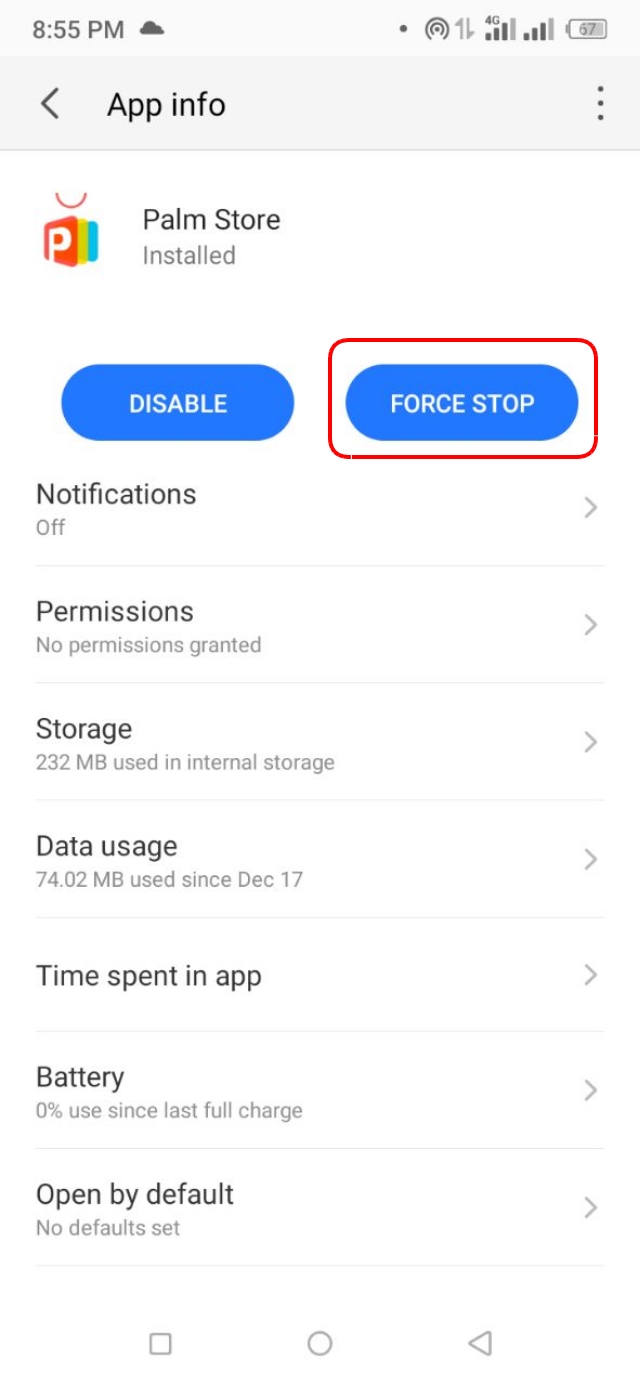 Force Stop বাটনে ট্যাপ