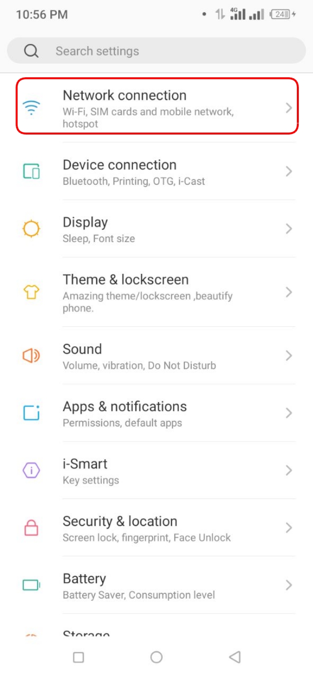 মোবাইলের Network and Internet সেটিংস