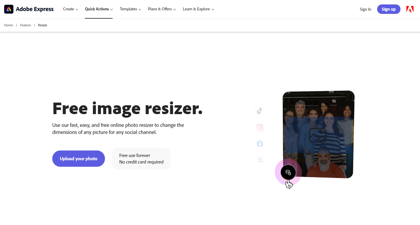 Adobe Express Image Resizer ওয়েবসাইট ওপেন