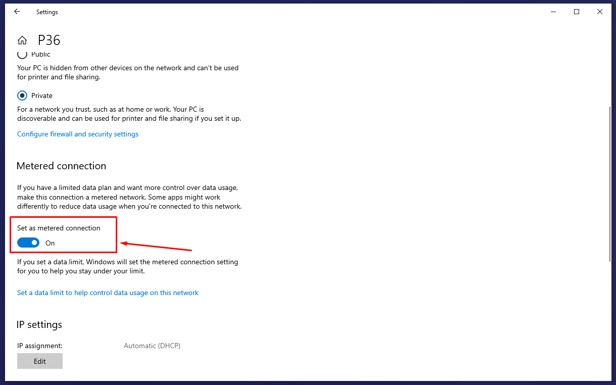 Metered Connection Disable করে দিন