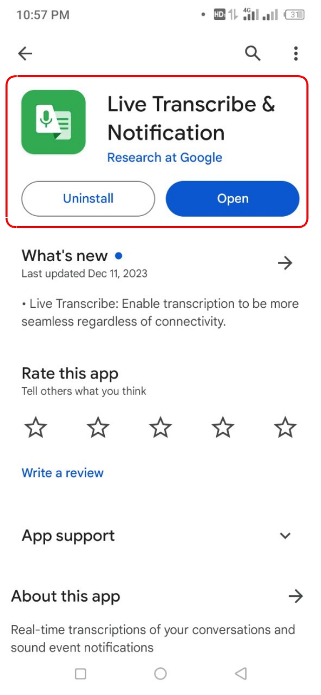 Google Live Transcribe অ্যাপস ইন্সটল