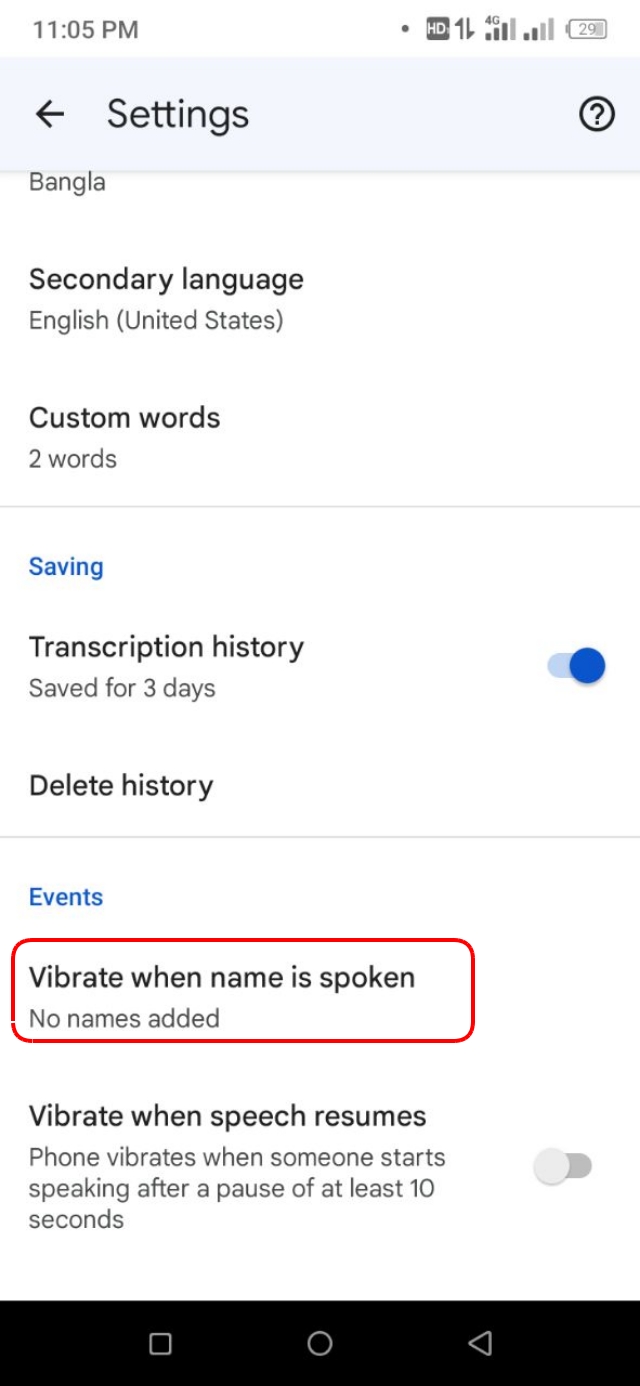 Vibrate when name is spoken