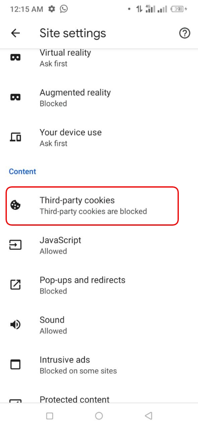 প্রাইভেসির জন্য Site Settings > Cookies অপশনে যান