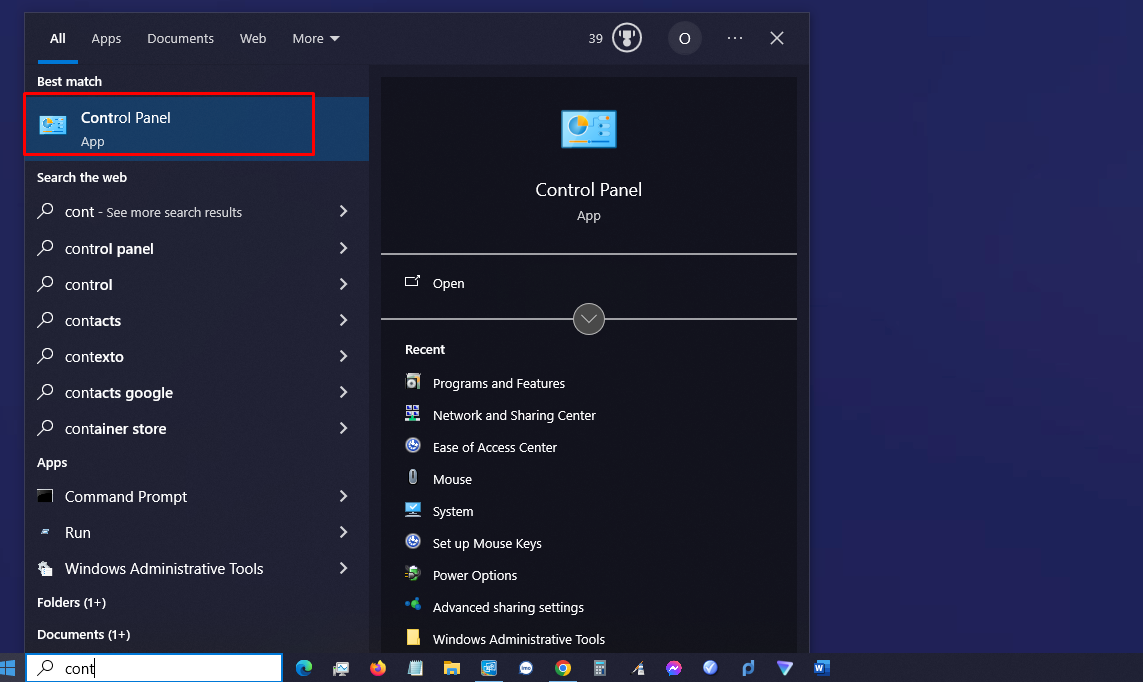 Start Menu থেকে Control Panel টাইপ করুন এবং ওপেন করুন