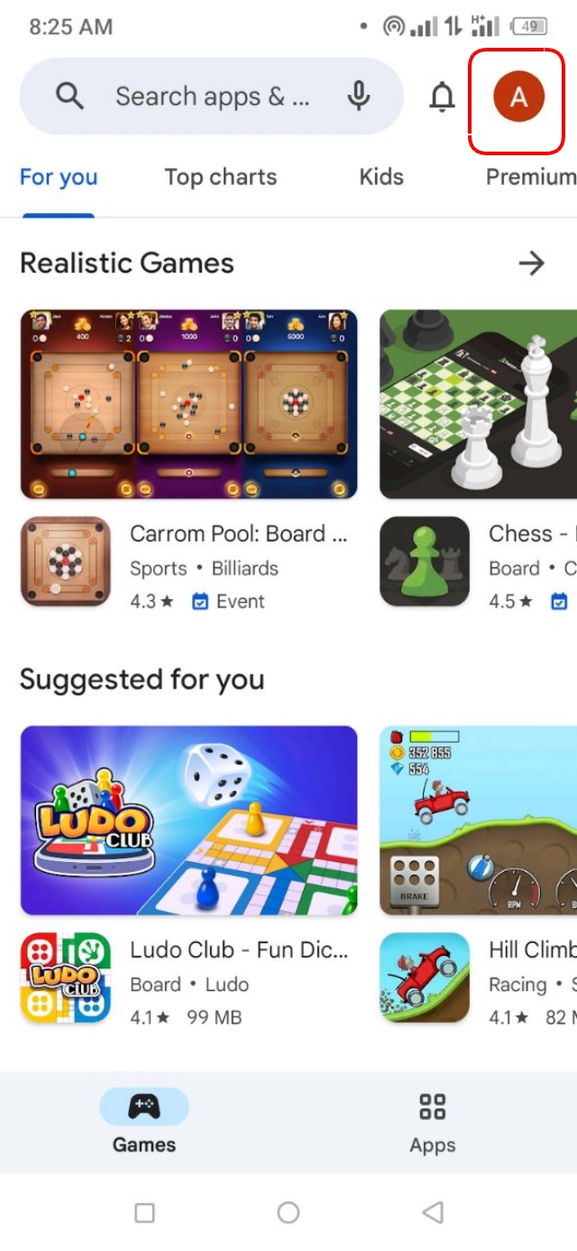 Google Play Store অ্যাপটি ওপেন এবং প্রোফাইল আইকনে ক্লিক