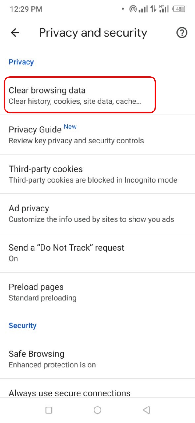 Clear Browsing Data অপশন
