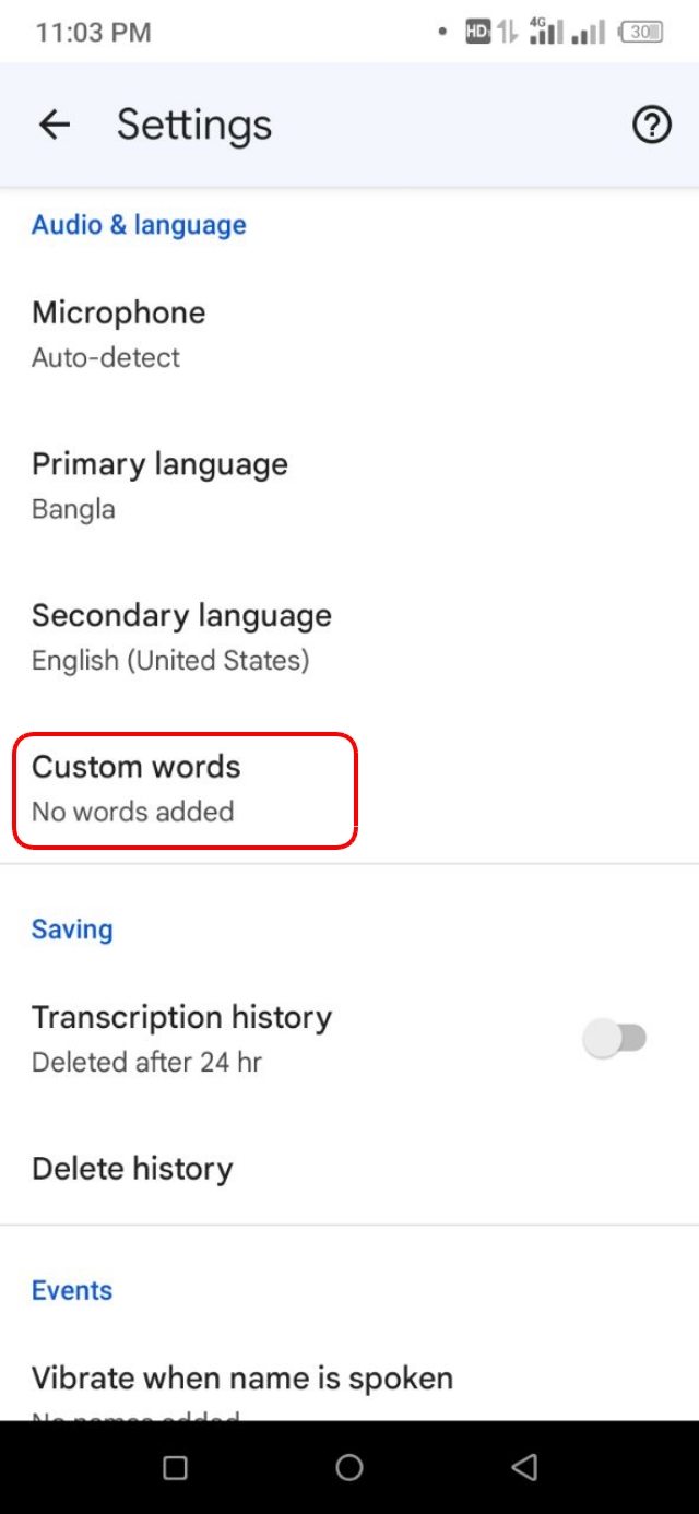 Custom Words এ ক্লিক