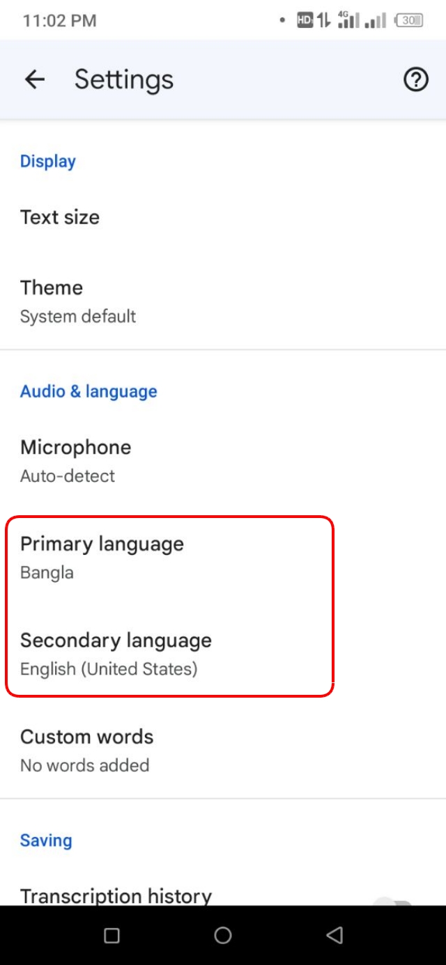 Primary এবং Secondary Language সিলেক্ট