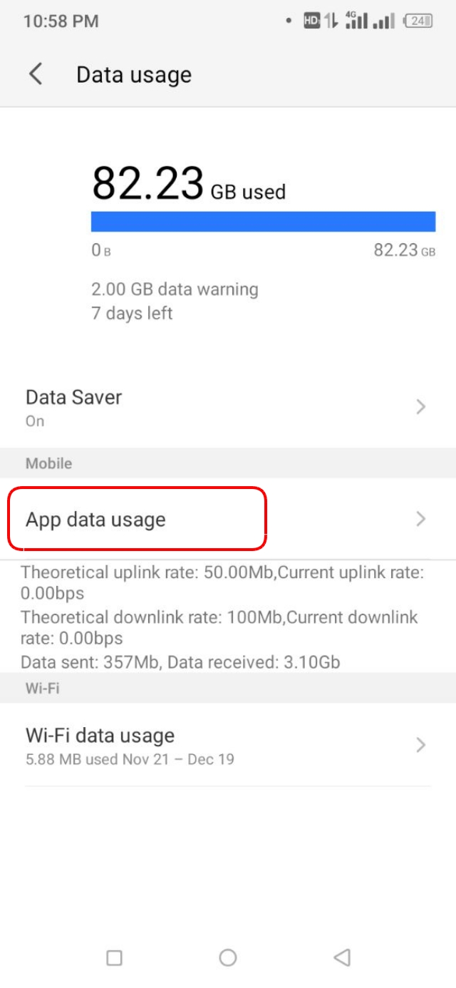 App Data Usage অপশন
