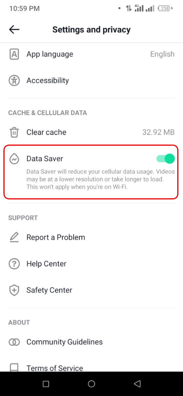 টিকটক এর Data Saver মোড বন্ধ করা