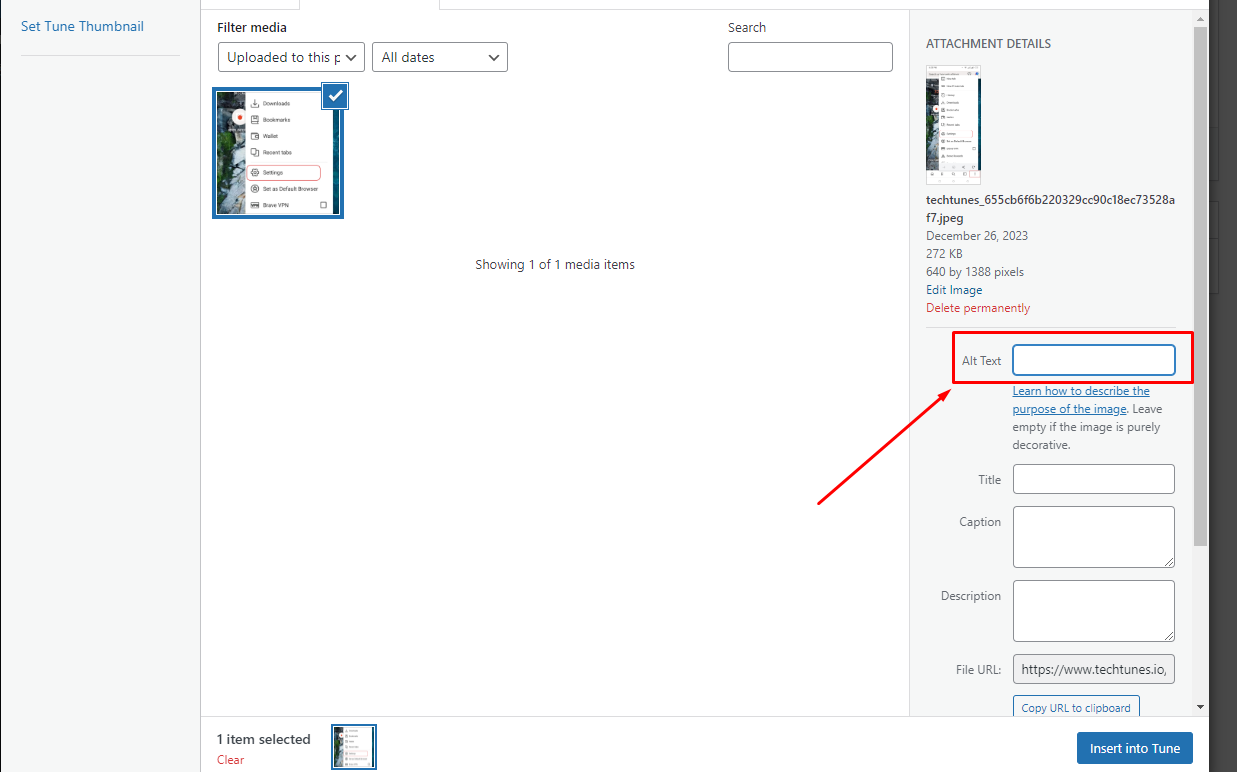 Alt Text যোগ করার অপশন