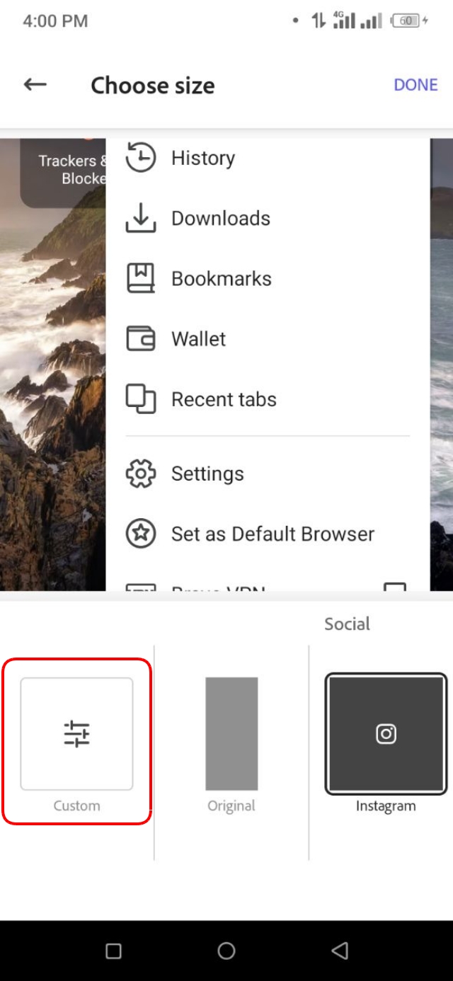স্ক্রিনশট এর ইমেজ রিসাইজ করতে Custom অপশন