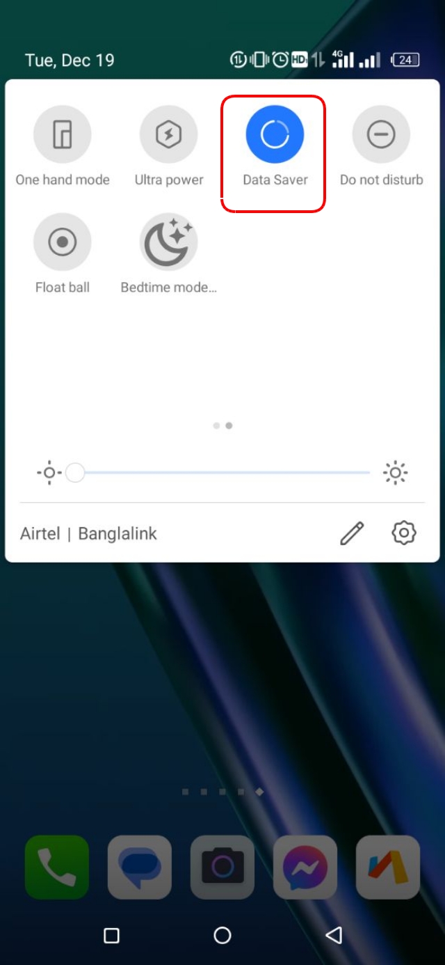 নোটিফিকেশন সেন্টার থেকে ডাটা সেভার চালু অথবা বন্ধ করার পদ্ধতি