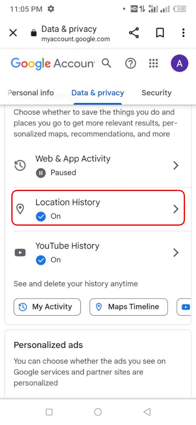Location History অপশন