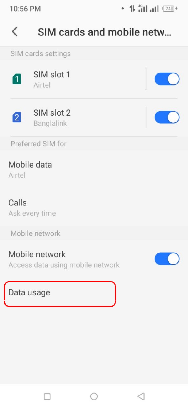 Data Usage অপশন