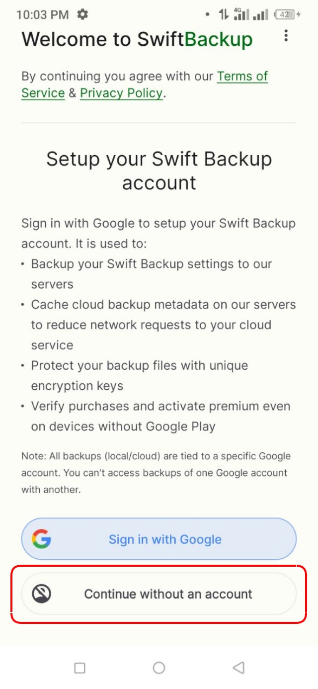Continue without an account