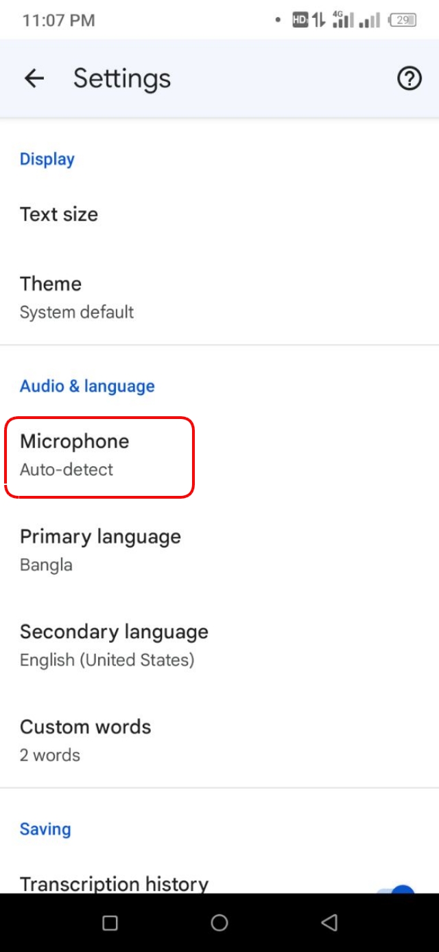 Microphone অপশনে ক্লিক