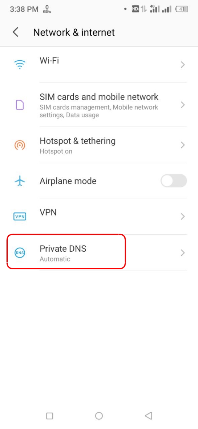 Private DNS অপশনটি ওপেন