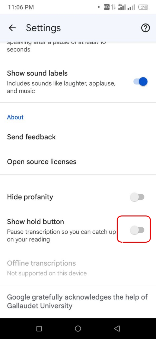 Show Hold Button চালু করে দিন