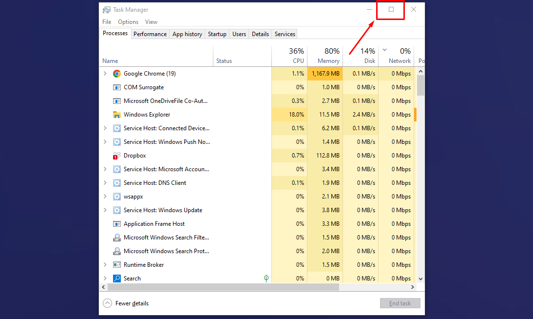 Maximize অপশনে ক্লিক