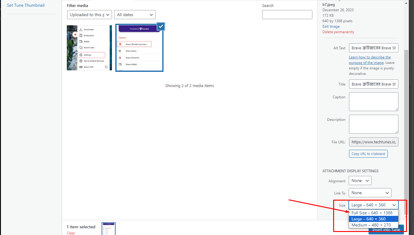 টিউনের ইমেইজ Full Size সিলেক্ট করুন