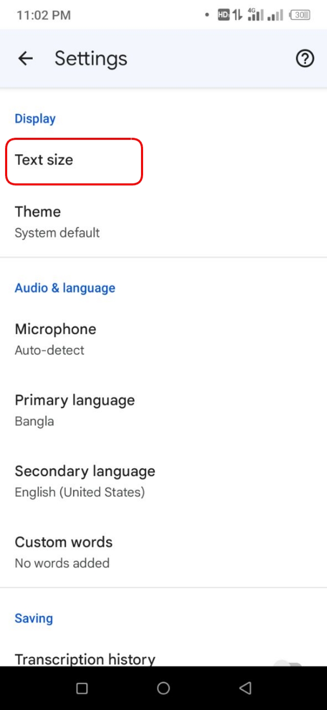 Transcription এর Text Size ছোট কিংবা বড় করা