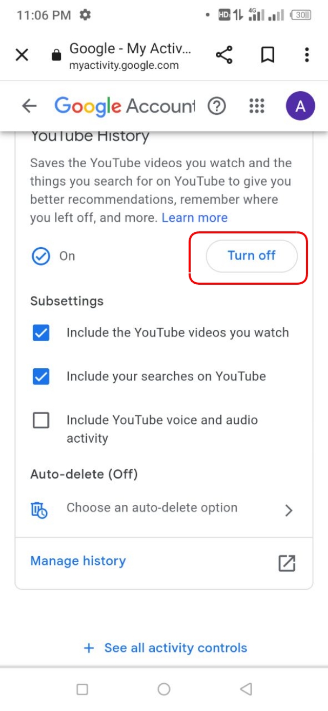 YouTube History বন্ধ করার সেটিং