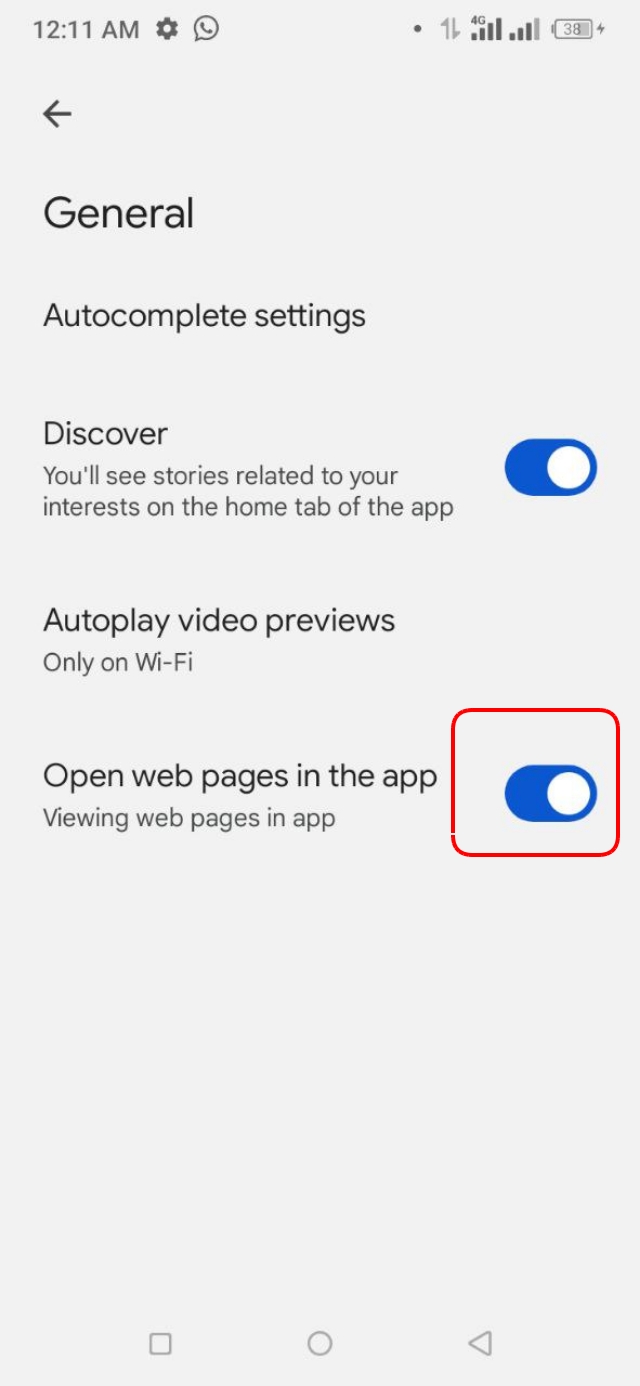Open web pages in the app অপশনটি Deselect করে বন্ধ করে দিন