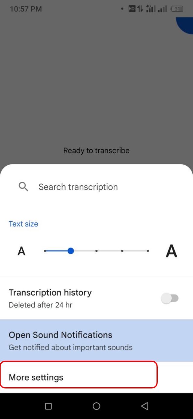 oogle Live Transcribe এর More Settings সেটিংস অপশন